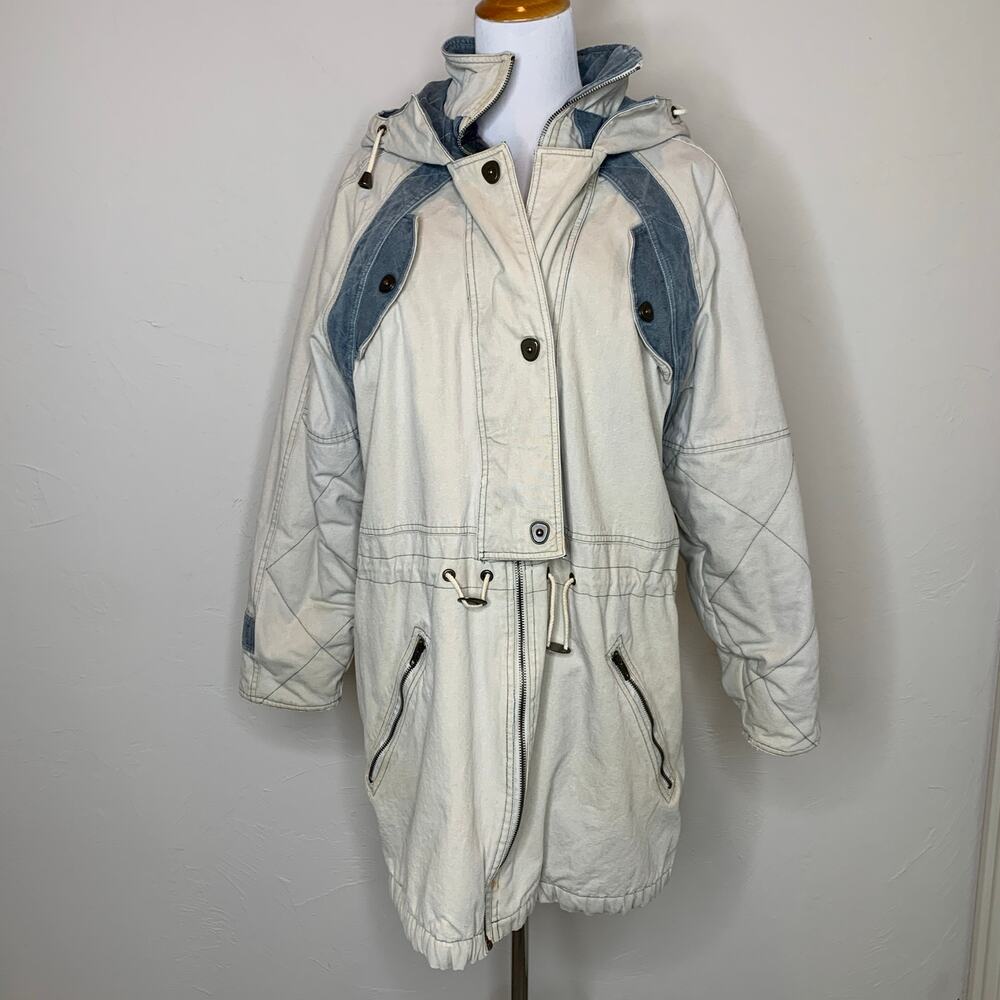 Vintage Fisherman Core Heavy Canvas Coat Tan Blue Sz Medium Hooded